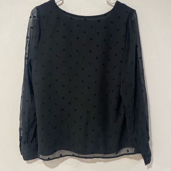 J.Crew Black Sheer Polka Dot Blouse | Size M Long Sleeve - Picture 2 of 5